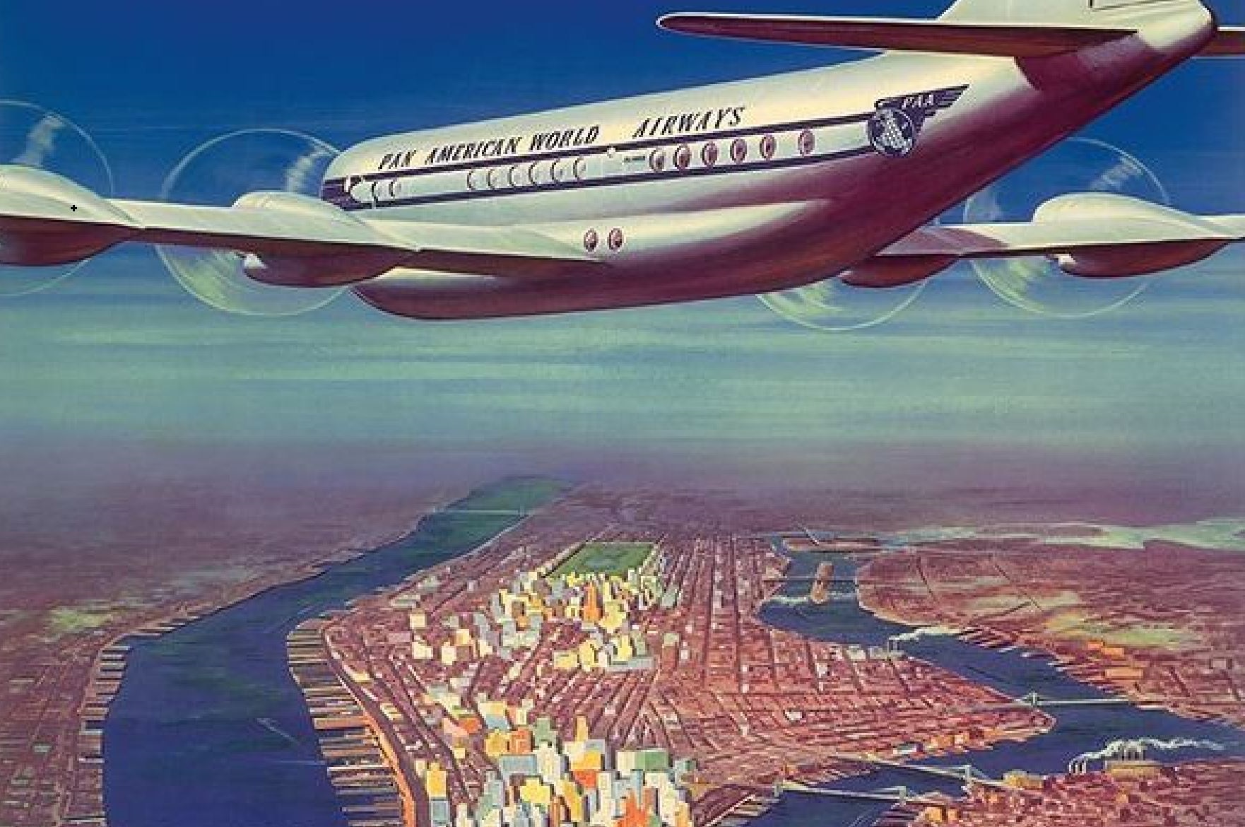 Als Fliegen noch glamourös war – Airline Werbeposter mit New York Thematiken aus der ‘Goldenen Zeit’ der Luftfahrt