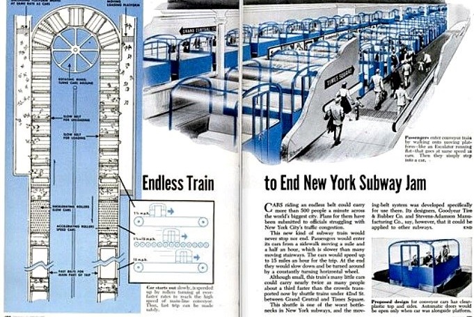 1951 angedacht – Förderband für Passagiere mitten durch Manhattan