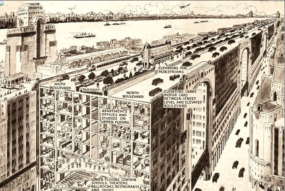 Autobahn über den Dächern New Yorks – 1927 – John K. Hencken